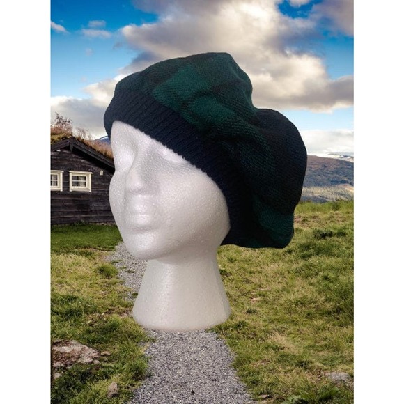 Plaid Wool Scottish Beret Tam // Size Medium Lochcarron Highlander Collection - Picture 2 of 10
